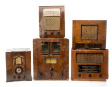 COLLECTION OF VINTAGE WALNUT & OTHER WOODEN CASED RADIOS, including Drummer M45, 49 x 40cms;