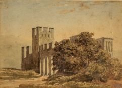 DAVID COX (1783-1859) watercolour - entitled verso 'Llanthony Abbey', preliminary sketch of