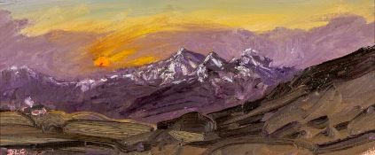 ‡ DAVID LLOYD GRIFFITHS (Welsh b.1956) oil on board - entitled verso, 'Snow-capped Snowdon from