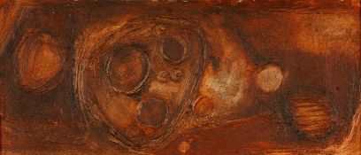 ‡ OGWYN DAVIES (Welsh 1925-2015) oil and collage on board - entitled verso, 'Rust', signed verso, 27