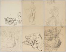 EDGAR HOLLOWAY (1914-2008) pencil and ink on paper - a group of pencil and ink sketches depicting