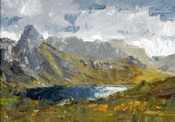 ‡ DAVID GROSVENOR (b.1956) oil on canvas - entitled verso, 'Tryfan and Llyn Ogwen', signed, 12 x