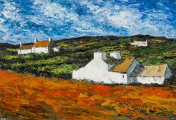 ‡ WYN HUGHES (Welsh b.1965) oil on board - entitled verso, 'Pen Towyn', signed with initials, signed