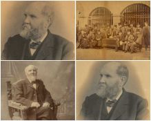 FOUR VINTAGE PHOTOGRAPHS OF SOLOMON ANDREWS including a group photograph of Solomon in top hat,
