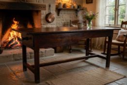18TH CENTURY WELSH JOINED ELM TABLE, probably Carmarthenshire, triple-plank reversible top with