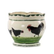 LLANELLY POTTERY JARDINIÈRE circa 1910, painted by Samuel Shufflebotham with black cock and hen on a