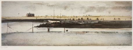 ‡ JOHN KNAPP-FISHER (1931-2015) limited edition (14/500) print - cyclists on the harbour wall,