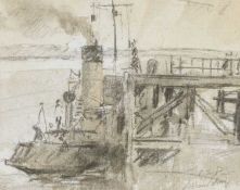 ‡ WILLIAM SELWYN (Welsh b.1933) mixed media - entitled verso, 'Steamer by the Sea' on Albany Gallery