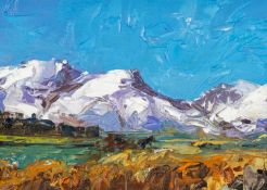‡ DAVID GROSVENOR (b.1956) oil on canvas - entitled verso, 'Y Garn a Mynydd Mawr, Rhyd Ddu' on