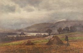 JOHN CUTHBERT SALMON (1844-1917) watercolour - farmworker on the banks of the River Conwy, near
