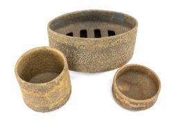 ‡ PAUL WEARING CERAMICS - three pieces of studio pottery, two 'cylinders', both being 14cm (