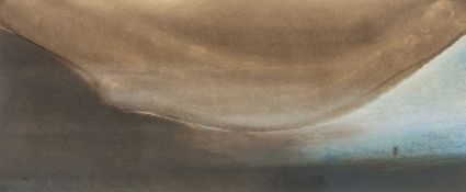 ‡ ROGER CECIL (Welsh 1942-2015) mixed media on paper - semi-abstract landscape with figure,