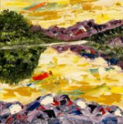 ‡ PETER GORSUCH oil on board - entitled verso, 'Snowdonia', signed with initials, signed verso, 29 x