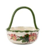 LLANELLY POTTERY BASKET circa 1910, painted by Samuel Shufflebotham with flowering briar rose