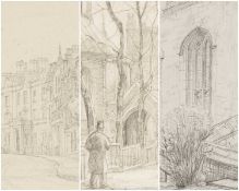 EDGAR HOLLOWAY (1914-2008) three pencil on paper drawings - entitled, 'Temple', 30 x 23cms, 'The