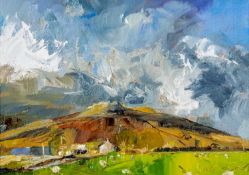 ‡ DAVID GROSVENOR (b.1956) oil on canvas - entitled verso, 'Mynydd Graig Goch' on Ffin-y-Parc