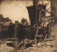 ‡ SIR FRANK BRANGWYN RA (Welsh 1867-1956) etching - entitled verso, 'Barges, Bruges', signed, 35 x