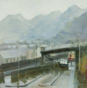 ‡ ROB POINTON (b.1982) oil on board - entitled verso, 'Community Beneath the Mountains, Blaenau