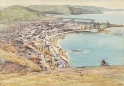 A E MARTIN (fl.1920s) watercolour - Aberystwyth from Constitution Hill, entitled verso, '