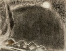 ERNEST ZOBOLE (Welsh 1927-1999) oil on canvas - semi-abstract landscape at night, 19.5 x 25cms