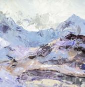 ‡ DAVID GROSVENOR (b.1956) oil on canvas - entitled verso, 'Snowdon, Winter' on Ffin-y-Parc