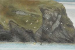 ‡ ALISTAIR CRAWFORD (1945-2025) mixed media - entitled verso, 'Clarach Beach, Windy Day, Ceredigion'