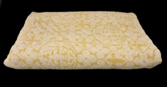 VINTAGE WELSH COVERLET QUILT FROM PORTMEIRION, white floral pattern on a yellow background, 174 x