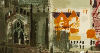 ‡ JOHN PIPER (1903-1992) screen print on fabric - entitled verso 'Northern Cathedral', for Sanderson