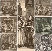 WILLIAM HOGARTH (1697-1764) set of six black and white prints, 26.5 x 32cms; and 'Engravings by