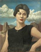 ‡ KENNETH HAROLD GRESTY (British, 1928-2002) oil on board - half-length portrait of a lady wearing