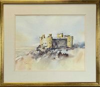 ‡ JOHN MORRIS (Welsh b.1922) watercolour - entitled verso 'Castell Harlech', signed lower left,