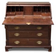 GEORGIAN MAHOGANY STYLE BUREAU BOOKCASE, with brass drop handles, on bracket feet, 106 (h) x 107 (w)