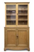 VINTAGE PINE CWPWRDD GWYDR, upper section having twin glazed doors enclosing adjustable shelf-