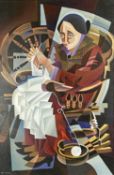 ‡ ALEX CAMPBELL (Welsh b. 1936) liquitex acrylic paint on canvas - cubist portrait entitled verso '