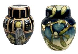 TWO MOORCROFT GINGER JARS & COVERS, Mistletoe and Wish Upon a Star patterns, 11cms (h) Provenance: