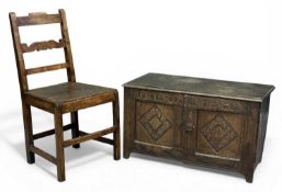 ANTIQUE FURNITURE ITEMS, to include farmhouse chair with ladder back, and a coffer-chest converted