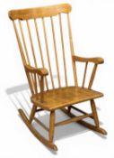 MODERN LIGHT WOOD SPINDLE-BACK ROCKING CHAIR, 100 (h) x 57 (w) x 40cms (d) Provenance: private