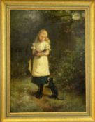 ALFRED H PHILLIPS (???) oil on canvas - young girl with cat and kitten, indistinctly signed and