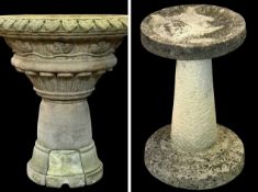 GARDEN STONEWARE COLUMN BIRD-BATH / PLANTER STAND, 44 (h) x 27cms (diam.); and a planter / fountain,