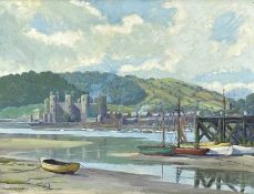 ‡ CAMPBELL G. WALKER (British, 20th century) pastel - Conwy Castle and Harbour, signed and dated