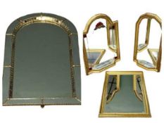 VARIOUS MIRRORS including Venetian style arched-top wall mirror, gilded brass frame and mosaic glass