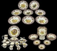 SPODE WOODLAND PATTERN DINNER & TEA SERVICE, including large circular serving plate and two-
