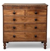 LARGE VICTORIAN MAHOGANY CHEST of two over three long drawers, turned knobs and feet, 112 (h) x