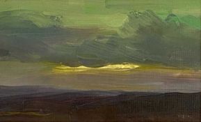 ‡ DAVID LLOYD GRIFFITH (b. 1956) oil on card - 'Sunset from Moel y Ci', 10.5 x 17cms Provenance: