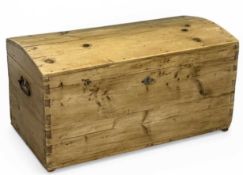 STRIPPED PINE DOME-TOP TRUNK, with iron handles, 45 (h) x 87 (w) x 45cms (d) Provenance: private