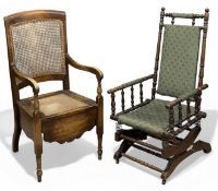 TWO VINTAGE CHAIRS, American rocking chair and a commode with porcelain (2) Provenance: private
