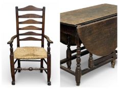 CIRCA 1900 ANTIQUE OAK GATELEG TABLE, on turned and block supports, 69 (h) x 49/130 (w) x 101cms (