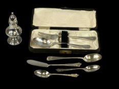 ASSORTED SILVER / WHITE METAL COLLECTABLES, including baluster form pepperette, three various