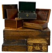 VARIOUS BOXES, including rosewood trinket box, pokerwork box, hide covered jewellery box, and