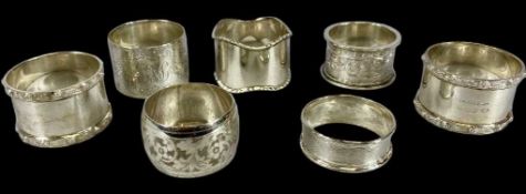 SIX VARIOUS SILVER NAPKIN RINGS, 5.75ozt Provenance: private collection Gwynedd